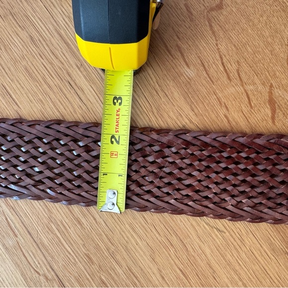Garnet Hill Brown Woven Leather Belt Size L Wide Boho Statement Ring Buckle main image 4
